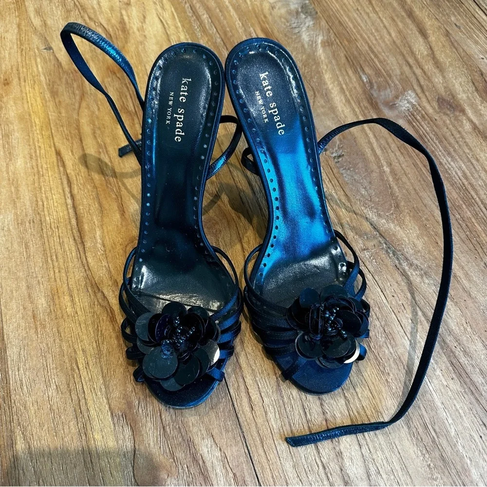 Kate Spade Women’s Embellished Flower Silk Stilettos Sandals Heels Ankle Strap 9